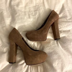 🐬Report Signature thick high heel shoes brown suede
